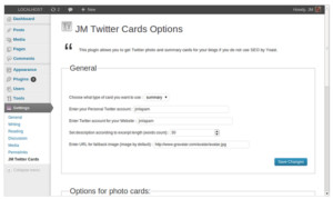 JM Twitter Cards set-up screen