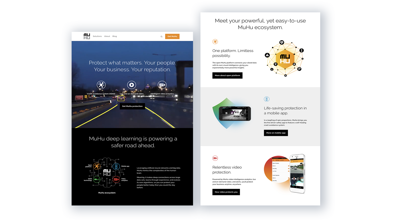 MuHu homepage highlights how deep learning and video intelligence can improve road safety.